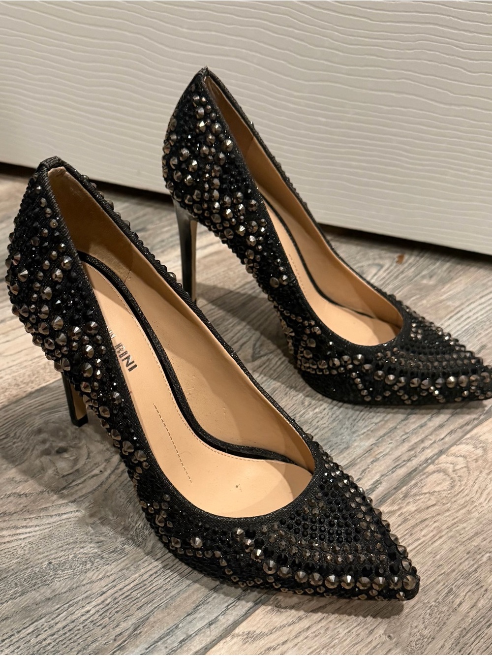 Gianni Bini Black Crystal-Studded Pointed Toe Stilettos